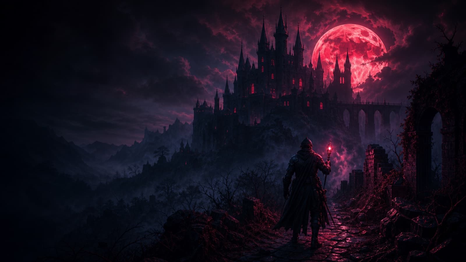 A dark gothic fantasy scene used as source-informed Vampire Crawlers review cover art.